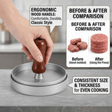 Darrahopens Home & Garden > Kitchenware > Kitchen Utensils Professional 4.6-inch aluminum burger patty maker with ergonomic wooden handle, non-stick burger patty maker, suitable for grilling, heavy-duty manual patty press, suitable for beef, poultry and veggie burgers, easy-to-clean outdoor grill pan.