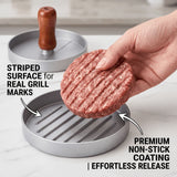 Darrahopens Home & Garden > Kitchenware > Kitchen Utensils Professional 4.6-inch aluminum burger patty maker with ergonomic wooden handle, non-stick burger patty maker, suitable for grilling, heavy-duty manual patty press, suitable for beef, poultry and veggie burgers, easy-to-clean outdoor grill pan.