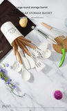 Darrahopens Home & Garden > Kitchenware > Kitchen Utensils Red 11-Piece Silicone Kitchen Utensil Set with Wooden Handles and Storage Bucket - Heat Resistant and Non-Stick
