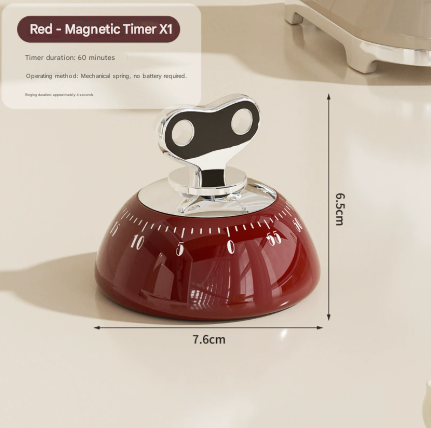 Darrahopens Home & Garden > Kitchenware > Kitchen Utensils Red Magnetic Mechanical Kitchen Timer - 60-Minute Visual Countdown Clock for Cooking, Study, and Kids Time Management - No Battery Required