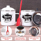 Darrahopens Home & Garden > Kitchenware > Kitchen Utensils Retro 1200ML Enamel Lard Storage Jar - Acid & Alkali Resistant Oil Filter Pot with Fine Mesh Strainer & 17cm Scraping Spatula