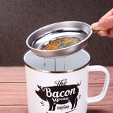 Darrahopens Home & Garden > Kitchenware > Kitchen Utensils Retro 1200ML Enamel Lard Storage Jar - Acid & Alkali Resistant Oil Filter Pot with Fine Mesh Strainer & 17cm Scraping Spatula