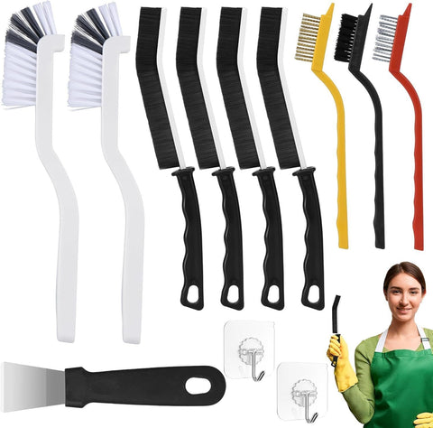 Darrahopens Home & Garden > Kitchenware > Kitchen Utensils Set B Multi-Use Heavy-Duty Cleaning Brush Set – 12-Piece Hard Bristle Tool Kit for Kitchen, Bathroom & Tight Spaces