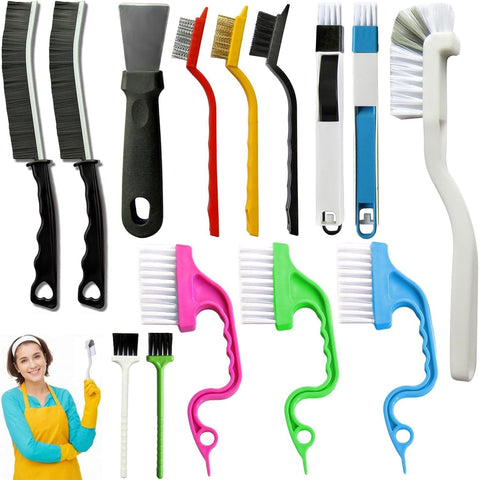 Darrahopens Home & Garden > Kitchenware > Kitchen Utensils Set B Multi-Use Heavy-Duty Cleaning Brush Set – 14-Piece Hard Bristle Tool Kit for Kitchen, Bathroom & Tight Spaces
