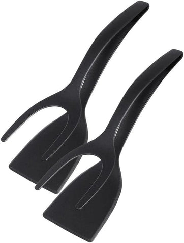 Darrahopens Home & Garden > Kitchenware > Kitchen Utensils Set of 2 Food Tongs - 2-in-1 Flipper/Deep Fryer - Egg Flipper - Spatula with Clip - Egg Flipper, Kitchen Tools for Home - Black
