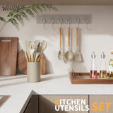 Darrahopens Home & Garden > Kitchenware > Kitchen Utensils Silicone Cooking Utensil Set,12 PCS Cooking Cookware Kitchen Utensils Set for Cooking, Nonstick 446°F Heat-Resistant Cookware Kitchen Tools of Spoon,Brush,Whisk,Spatula,Turner Tongs (Khaki)