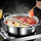 Darrahopens Home & Garden > Kitchenware > Kitchen Utensils Silver double-layer hot pot, stainless steel hot pot, multi-flavor hot pot, kitchen utensil, durable hot pot, induction compatible hot pot, family dining gift