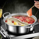Darrahopens Home & Garden > Kitchenware > Kitchen Utensils Silver double-layer hot pot, stainless steel hot pot, multi-flavor hot pot, kitchen utensil, durable hot pot, induction compatible hot pot, family dining gift