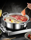 Darrahopens Home & Garden > Kitchenware > Kitchen Utensils Silver double-layer hot pot, stainless steel hot pot, multi-flavor hot pot, kitchen utensil, durable hot pot, induction compatible hot pot, family dining gift