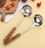Darrahopens Home & Garden > Kitchenware > Kitchen Utensils Spoons - 2-Piece Set - Stainless Steel Soup Spoon with Bamboo Handle - Long Handle Soup Spoon - Soup Spoon - Strainer - Strainer Set - Durable and Comfortable Kitchen Utensils