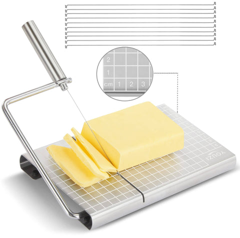 Darrahopens Home & Garden > Kitchenware > Kitchen Utensils Stainless Steel Cheese Slicer with 10 Replacement Wires – Precision Grid Cutting Board, Ergonomic Handle, Easy to Clean – Ideal for Butter, Cake, Soft Cheese (Silver)