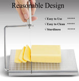 Darrahopens Home & Garden > Kitchenware > Kitchen Utensils Stainless Steel Cheese Slicer with 10 Replacement Wires – Precision Grid Cutting Board, Ergonomic Handle, Easy to Clean – Ideal for Butter, Cake, Soft Cheese (Silver)