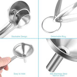 Darrahopens Home & Garden > Kitchenware > Kitchen Utensils Stainless Steel Funnel Set - Set of 3 - Kitchen Funnels - Various Sizes - Funnels with Long Handles - With 2 Cleaning Brushes - Diameter: 7.5cm/5.5cm/4.5cm - Suitable for kitchen bottles, thermoses, small spice powders and k