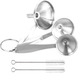 Darrahopens Home & Garden > Kitchenware > Kitchen Utensils Stainless Steel Funnel Set - Set of 3 - Kitchen Funnels - Various Sizes - Funnels with Long Handles - With 2 Cleaning Brushes - Diameter: 7.5cm/5.5cm/4.5cm - Suitable for kitchen bottles, thermoses, small spice powders and k