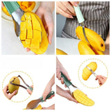Darrahopens Home & Garden > Kitchenware > Kitchen Utensils Stainless Steel Mango Cutter 3-Piece Set, Multi-Function Mango Core Remover & Dicer Kitchen Tool—Green