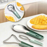 Darrahopens Home & Garden > Kitchenware > Kitchen Utensils Stainless Steel Mango Cutter 3-Piece Set, Multi-Function Mango Core Remover & Dicer Kitchen Tool—Orange