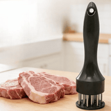 Darrahopens Home & Garden > Kitchenware > Kitchen Utensils Stainless Steel Meat Tenderizer, 2.5cm Needle Pricker with Safety Guard & Automatic Rebound, for Steak, Pork, Chicken, BBQ & Marinade - Black
