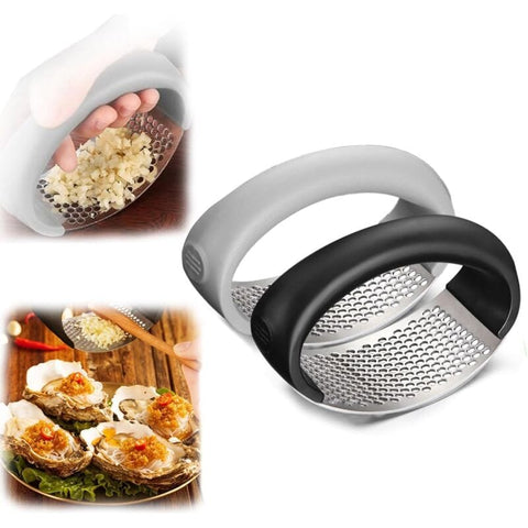 Darrahopens Home & Garden > Kitchenware > Kitchen Utensils Stainless Steel ROcking Garlic Press - Cooking Appliance - Black & Gray 2Pc
