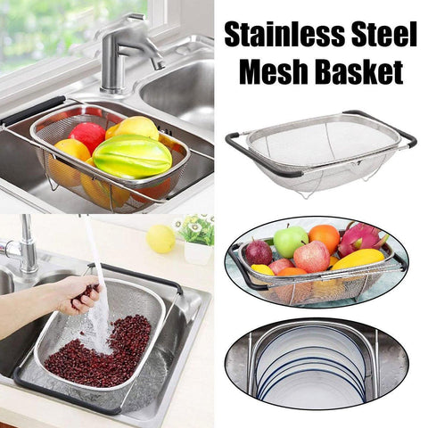 Darrahopens Home & Garden > Kitchenware > Kitchen Utensils Stainless Steel Telescopic Sink Basket Multi Purpose Fruit Vegetable Strainer