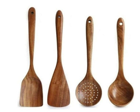 Darrahopens Home & Garden > Kitchenware > Kitchen Utensils Teak Wooden Ladle Set 4-Piece Kitchen Utensils Heat and Scratch Resistant Cooking Spo