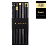 Darrahopens Home & Garden > Kitchenware > Kitchen Utensils Two-piece Set Premium Alloy Chopsticks Set of 5 Pairs - 24.3cm Black and Gold Luxury Reusable Utensils for Modern Australian Dining