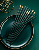 Darrahopens Home & Garden > Kitchenware > Kitchen Utensils Two-piece Set Premium Alloy Chopsticks Set of 5 Pairs - 24.3cm Emerald Green and Gold Luxury Reusable Utensils for Modern Australian Dining