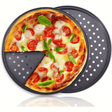Darrahopens Home & Garden > Kitchenware > Kitchen Utensils Two pizza baking pans, each 30.48 cm in diameter, feature ventilation holes for improved cooking efficiency and a non-stick coating, making them ideal for oven use.