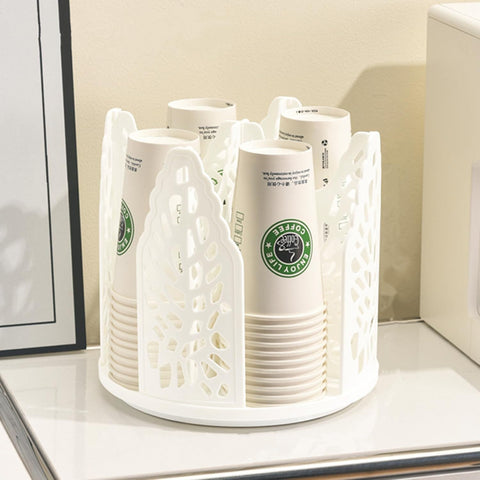 Darrahopens Home & Garden > Kitchenware > Kitchen Utensils White 360°Rotating Multi-Scenario Countertop Storage Rack - Large Capacity 4 Compartment Holder for Coffee & Tea Cups
