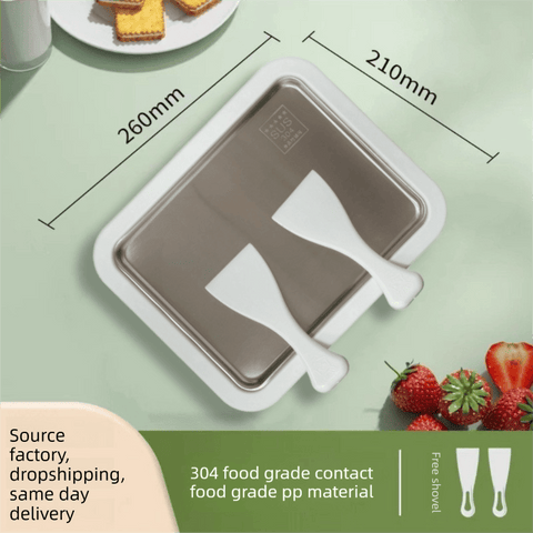 Darrahopens Home & Garden > Kitchenware > Kitchen Utensils White DIY Rolled Ice Cream Maker Pan Instant Frozen Yoghurt & Sorbet Tray 304 Stainless Steel No Electricity Required with Spatulas