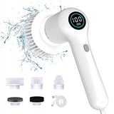 Darrahopens Home & Garden > Kitchenware > Kitchen Utensils White Rechargeable Electric Spin Scrubber - Waterproof Power Cleaning Brush with 5 Heads & Digital Display for Bathroom, Kitchen & More