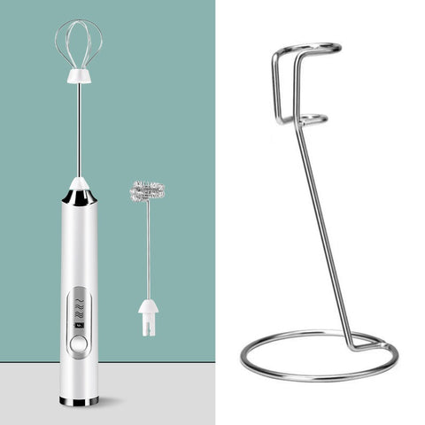 Darrahopens Home & Garden > Kitchenware > Kitchen Utensils White Rechargeable Handheld Milk Frother and Electric Whisk Set 3 Speeds with 2 Stainless Steel Heads and Storage Stand Australian Home Barista Kit