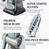 Darrahopens Home & Garden > Kitchenware > Kitchen Utensils White Rotary Cheese Grater & Vegetable Slicer - Manual Shredder with 3 Interchangeable Drums