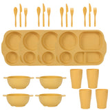 Darrahopens Home & Garden > Kitchenware > Kitchen Utensils Yellow Durable Eco-Friendly Wheat Straw Dinnerware Set - 24 Pieces with Plates, Bowls, Cups & Cutlery