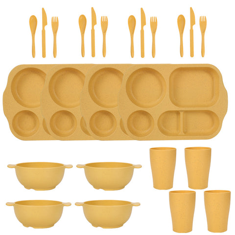 Darrahopens Home & Garden > Kitchenware > Kitchen Utensils Yellow Durable Eco-Friendly Wheat Straw Dinnerware Set - 24 Pieces with Plates, Bowls, Cups & Cutlery
