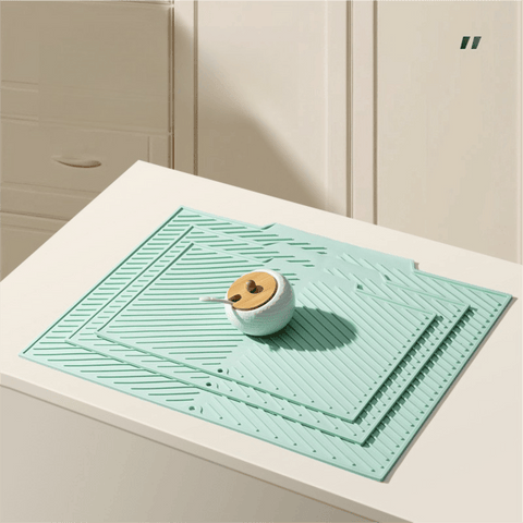 Darrahopens Home & Garden > Kitchenware > Oven Mitts & Pot Holders 3-Piece Green Silicone Draining Mat Set Kitchen Counter Protector Heat-Resistant Non-Slip Mats Large Medium Small