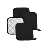 Darrahopens Home & Garden > Kitchenware > Oven Mitts & Pot Holders 4 Pack Heat Resistant Pot Holders - Black Cotton Silver Coated Quilted Kitchen Heat Pads Non Slip Oven Mats 18x18cm Baking Cooking Microwave Use Durable Thermal Protection