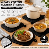 Darrahopens Home & Garden > Kitchenware > Oven Mitts & Pot Holders 4 Pack Heat Resistant Pot Holders - Black Cotton Silver Coated Quilted Kitchen Heat Pads Non Slip Oven Mats 18x18cm Baking Cooking Microwave Use Durable Thermal Protection