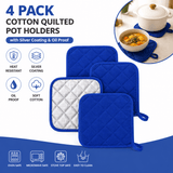 Darrahopens Home & Garden > Kitchenware > Oven Mitts & Pot Holders 4 Pack Heat Resistant Pot Holders - Blue Cotton Silver Coated Quilted Kitchen Heat Pads Non Slip Oven Mats 18x18cm Baking Cooking Microwave Use Durable Thermal Protection