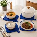 Darrahopens Home & Garden > Kitchenware > Oven Mitts & Pot Holders 4 Pack Heat Resistant Pot Holders - Blue Cotton Silver Coated Quilted Kitchen Heat Pads Non Slip Oven Mats 18x18cm Baking Cooking Microwave Use Durable Thermal Protection