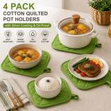 Darrahopens Home & Garden > Kitchenware > Oven Mitts & Pot Holders 4 Pack Heat Resistant Pot Holders - Green Cotton Silver Coated Quilted Kitchen Heat Pads Non Slip Oven Mats 18x18cm Baking Cooking Microwave Use Durable Thermal Protection