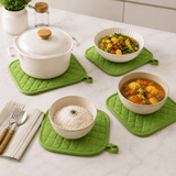 Darrahopens Home & Garden > Kitchenware > Oven Mitts & Pot Holders 4 Pack Heat Resistant Pot Holders - Green Cotton Silver Coated Quilted Kitchen Heat Pads Non Slip Oven Mats 18x18cm Baking Cooking Microwave Use Durable Thermal Protection