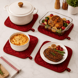 Darrahopens Home & Garden > Kitchenware > Oven Mitts & Pot Holders 4 Pack Heat Resistant Pot Holders - Red Cotton Silver Coated Quilted Kitchen Heat Pads Non Slip Oven Mats 18x18cm Baking Cooking Microwave Use Durable Thermal Protection