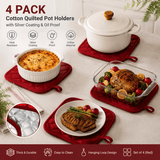 Darrahopens Home & Garden > Kitchenware > Oven Mitts & Pot Holders 4 Pack Heat Resistant Pot Holders - Red Cotton Silver Coated Quilted Kitchen Heat Pads Non Slip Oven Mats 18x18cm Baking Cooking Microwave Use Durable Thermal Protection