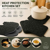 Darrahopens Home & Garden > Kitchenware > Oven Mitts & Pot Holders Black Heat Resistant Oven Mitts Set 1 Pair and 4 Pot Holders Quilted Cotton Kitchen Heat Protection Gloves and Pads Silver Coated Non Slip Baking Cooking Kitchen Accessories