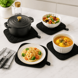 Darrahopens Home & Garden > Kitchenware > Oven Mitts & Pot Holders Black Heat Resistant Oven Mitts Set 1 Pair and 4 Pot Holders Quilted Cotton Kitchen Heat Protection Gloves and Pads Silver Coated Non Slip Baking Cooking Kitchen Accessories