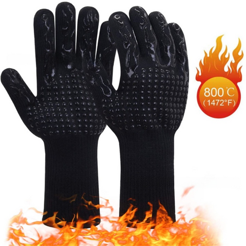 Darrahopens Home & Garden > Kitchenware > Oven Mitts & Pot Holders One Pair Black Extreme Heat Resistant BBQ Gloves (800°C/1472°F) - Non-Slip Silicone Coated Fireproof Mitts for Smoker, Oven & Industrial Use