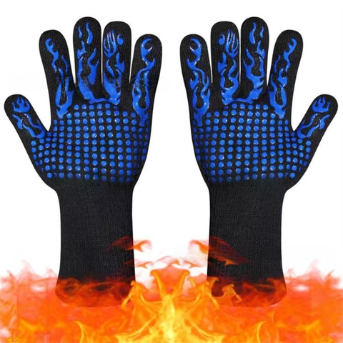 Darrahopens Home & Garden > Kitchenware > Oven Mitts & Pot Holders One Pair Blue Extreme Heat Resistant BBQ Gloves (800°C/1472°F) - Non-Slip Silicone Coated Fireproof Mitts for Smoker, Oven & Industrial Use