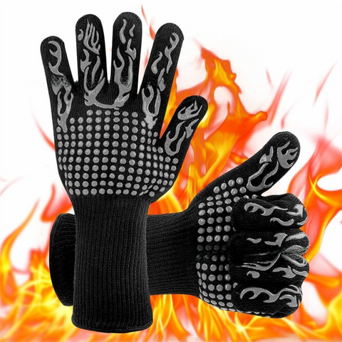 Darrahopens Home & Garden > Kitchenware > Oven Mitts & Pot Holders One Pair Grey Extreme Heat Resistant BBQ Gloves (800°C/1472°F) - Non-Slip Silicone Coated Fireproof Mitts for Smoker, Oven & Industrial Use