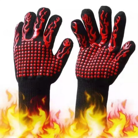 Darrahopens Home & Garden > Kitchenware > Oven Mitts & Pot Holders One Pair Red Extreme Heat Resistant BBQ Gloves (800°C/1472°F) - Non-Slip Silicone Coated Fireproof Mitts for Smoker, Oven & Industrial Use