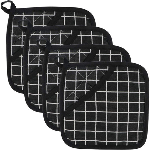 Darrahopens Home & Garden > Kitchenware > Oven Mitts & Pot Holders Potholders - Cotton Potholders - Fabric Mitts - Heat Resistant Placemats - Square Potholders - with Pockets - Set of 4 for Cooking and Baking in the Kitchen - Black and White
